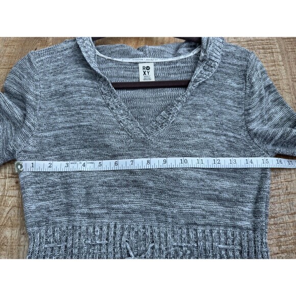 Roxy Women's Marled Gray Hoodie Tunic Sweater Knit V Neck Pullover Small - Picture 10 of 12